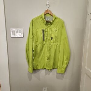 LL Bean Shirt Mens XL Green Button Up Roll Sleeves Vented Back Fishing Hiking
